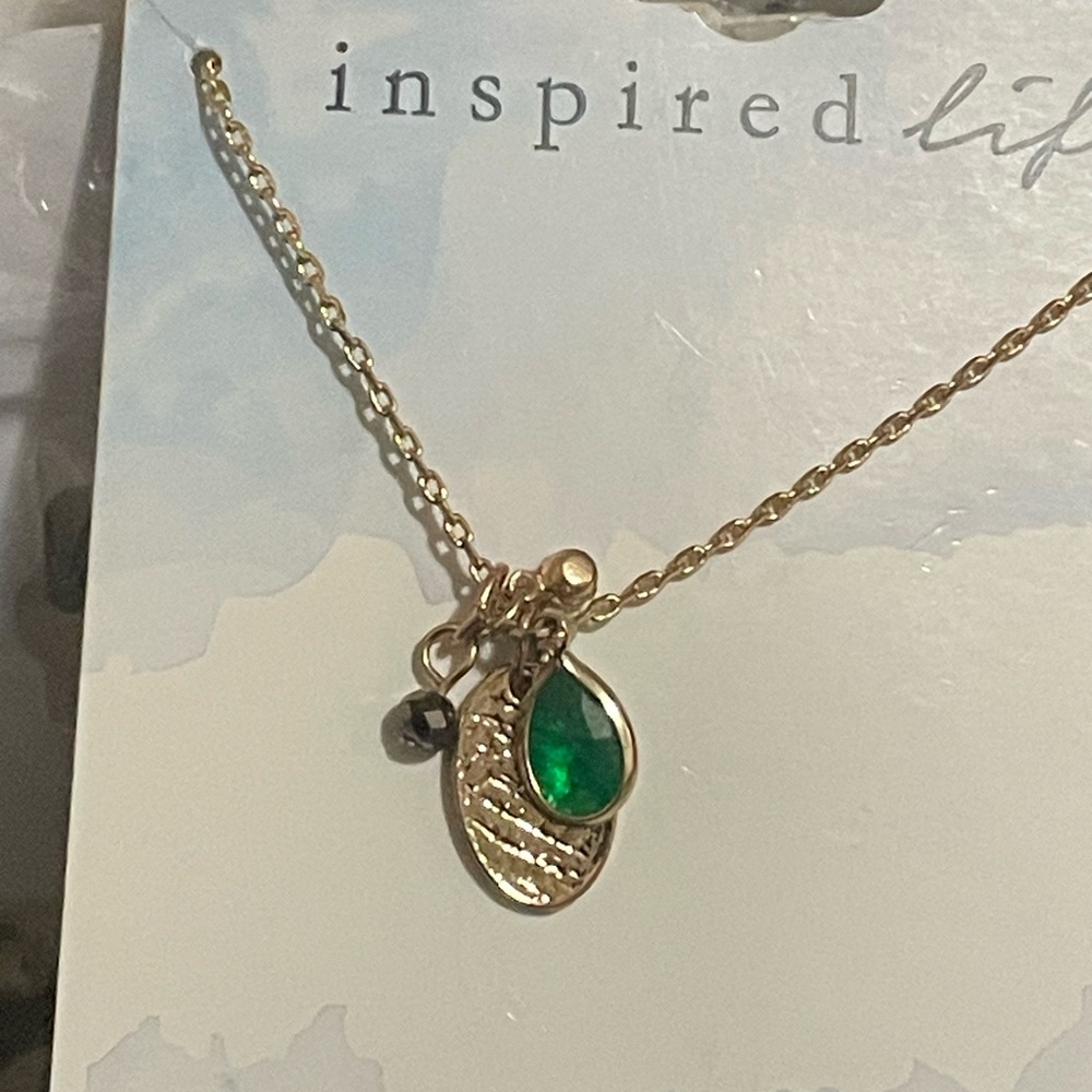 Inspired life  Gold Necklace with Green and Black Accents